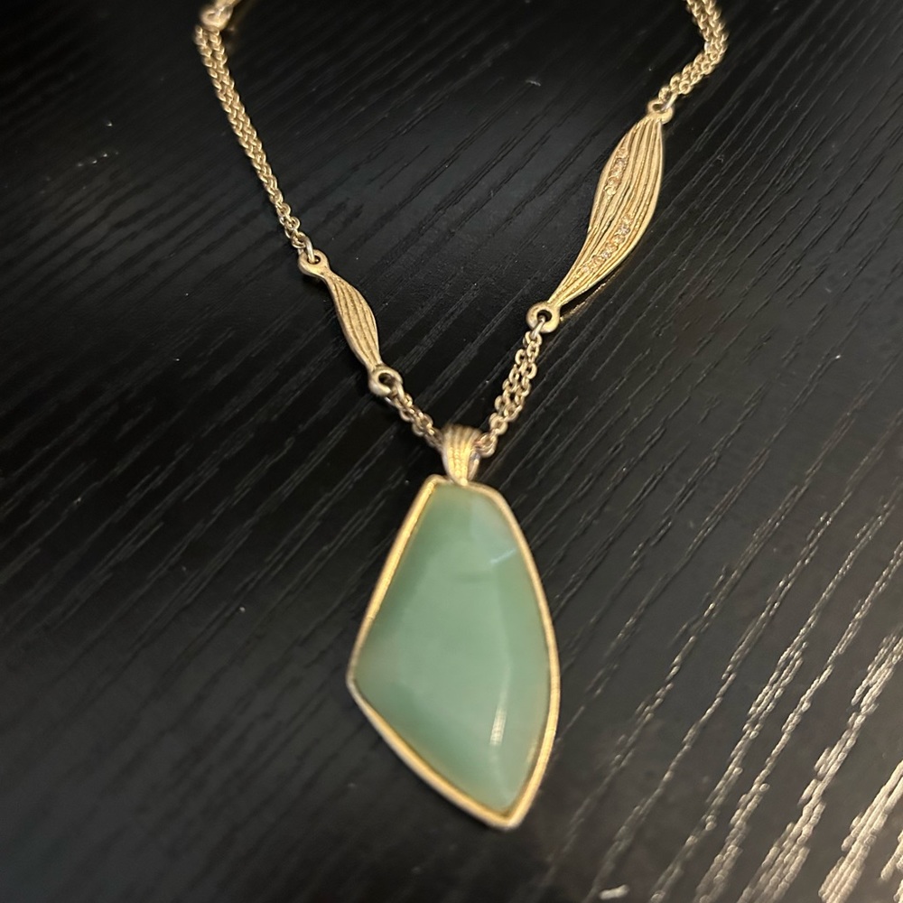 Chloe & Isabel Gold and Green Long Necklace Gilded Reeds Pendant